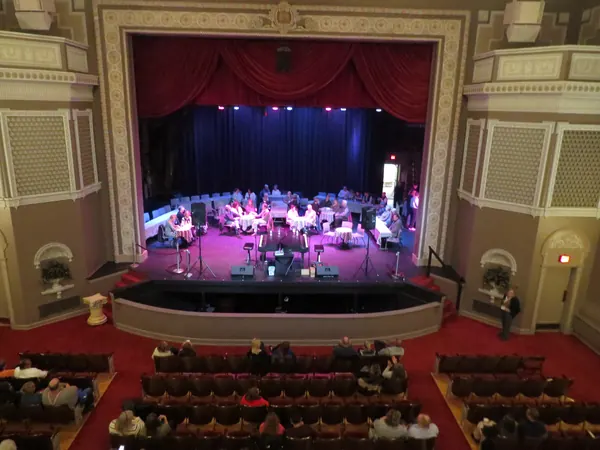 Dueling pianos fundraiser show on a historic theater stage